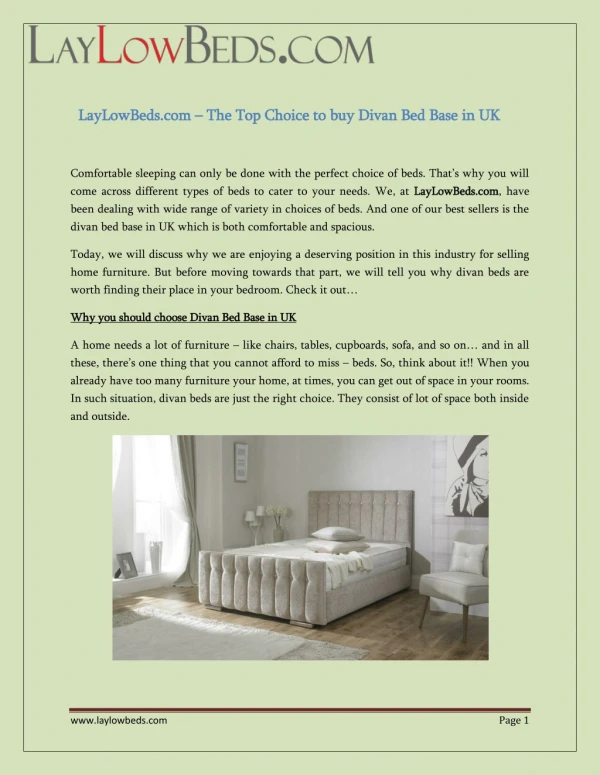 LayLowBeds.com – The Top Choice to buy Divan Bed Base in UK