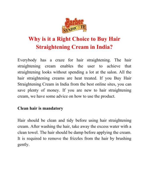 Why is it a Right Choice to Buy Hair Straightening Cream in India?