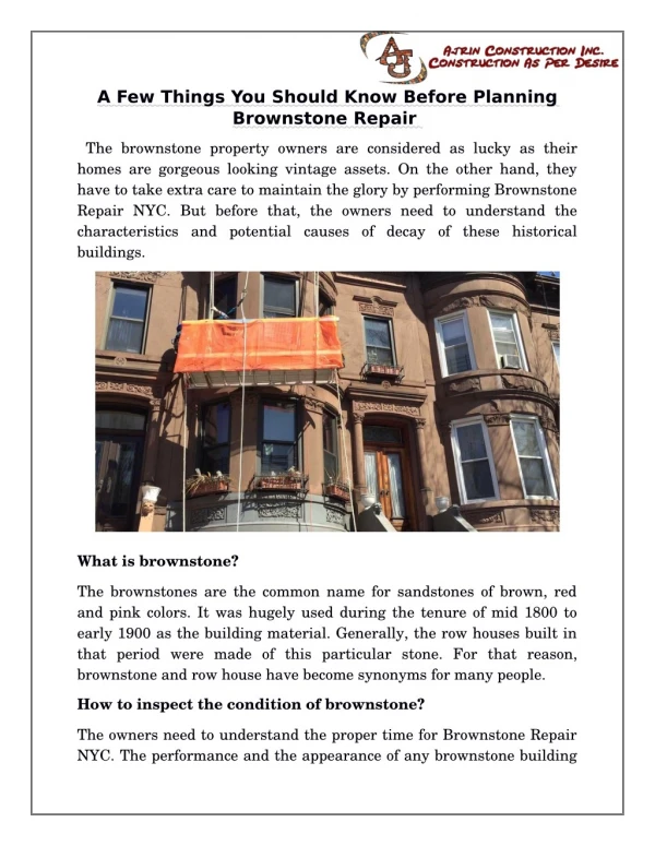 A Few Things You Should Know Before Planning Brownstone Repair