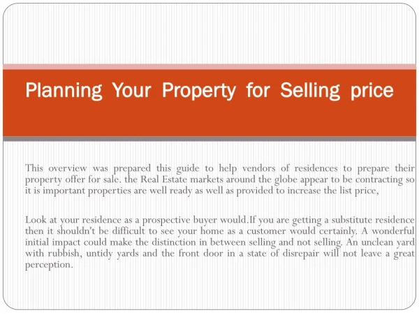 Planning Your Property for Selling price