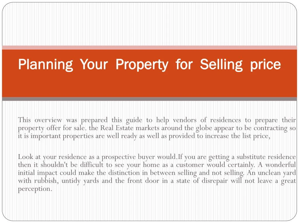 planning your property for selling price