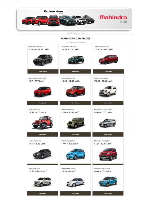 Mahindra Car Prices in Vijayawada