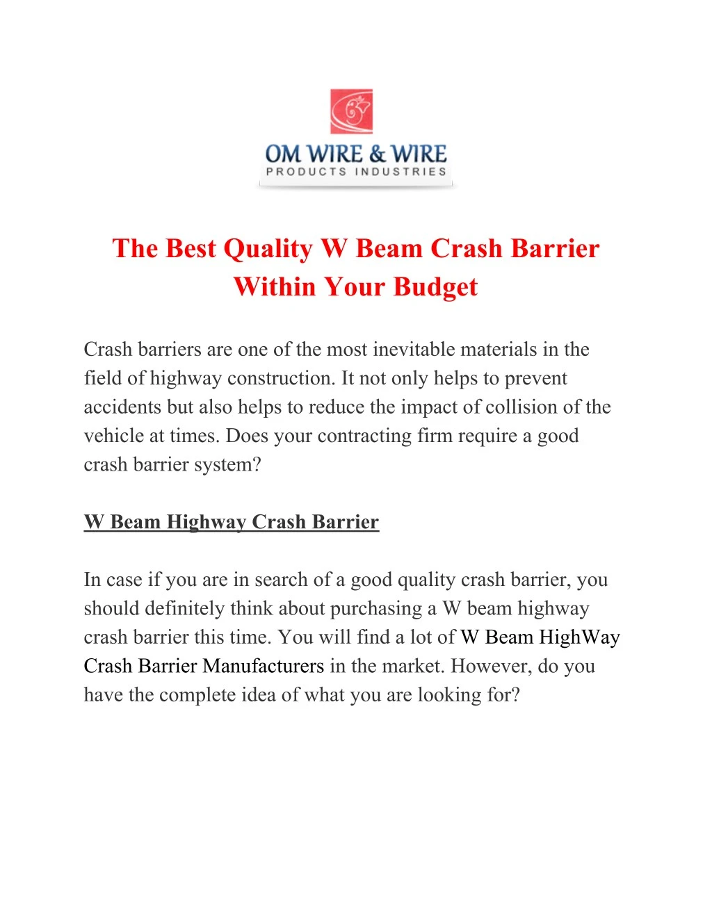 the best quality w beam crash barrier within your