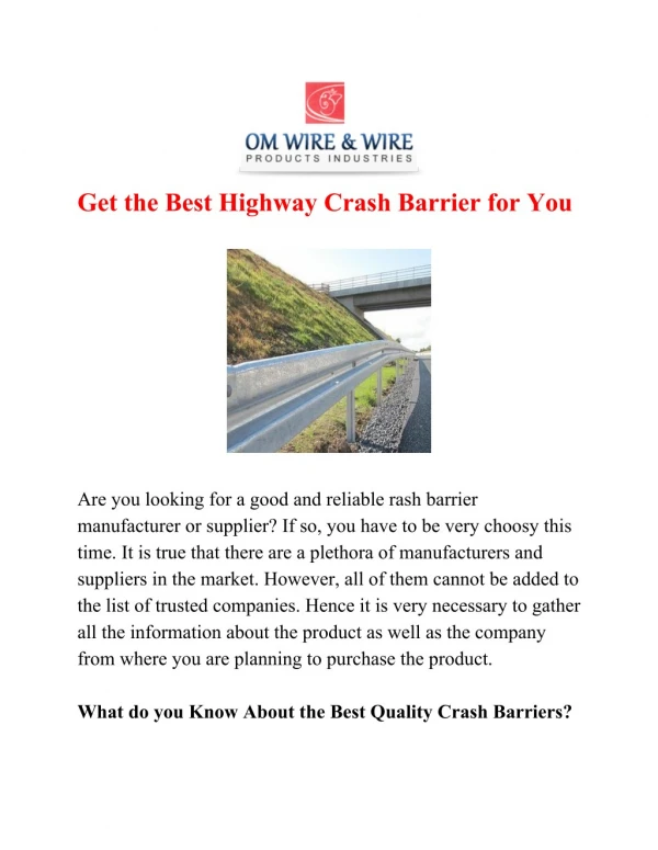 Get the Best Highway Crash Barrier for You