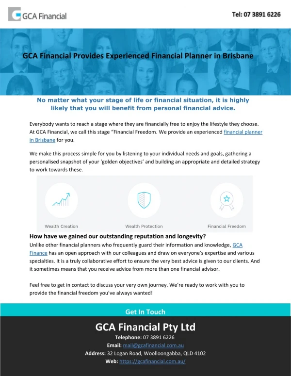 GCA Financial Provides Experienced Financial Planner in Brisbane