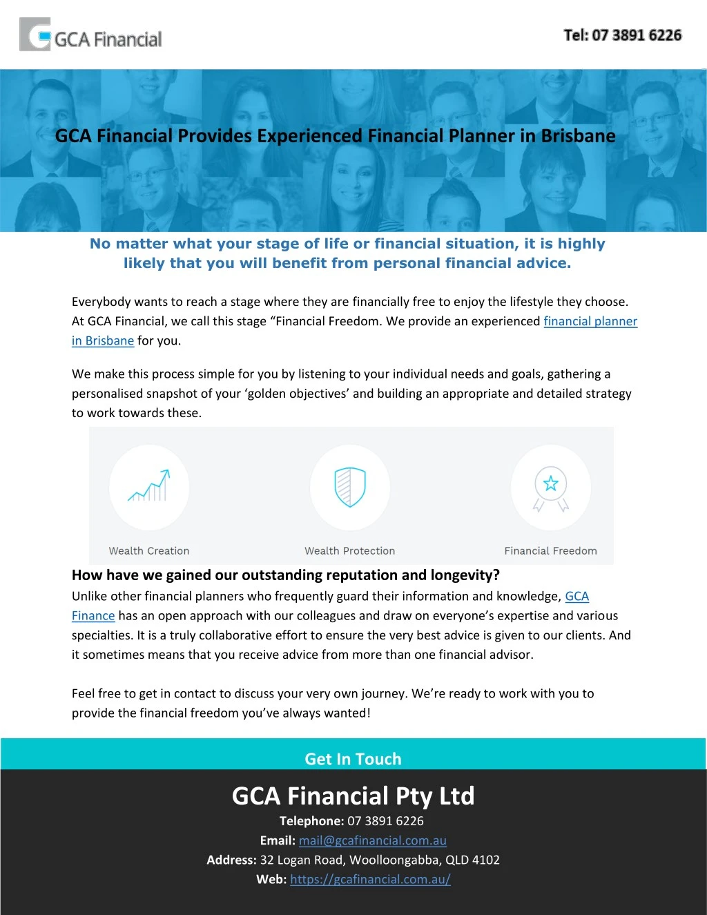 gca financial provides experienced financial