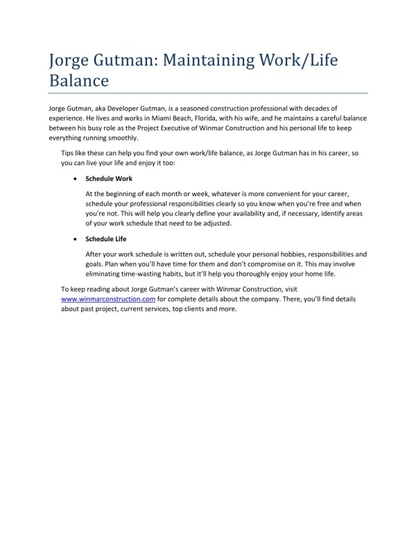 Jorge Gutman: Maintaining Work/Life Balance
