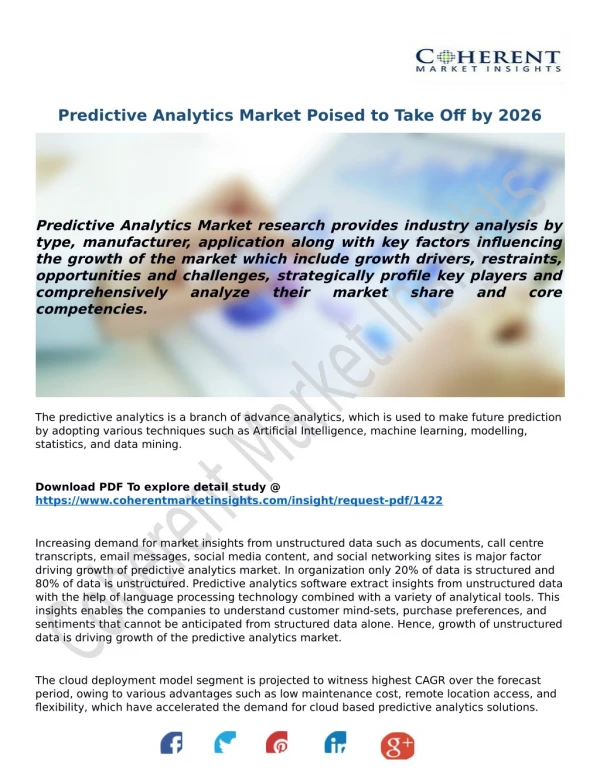 Predictive Analytics Market Poised to Take Off by 2026