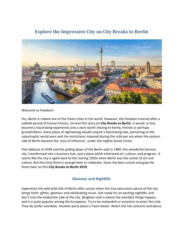 City Breaks to Berlin 2019 | Cheap Holidays to Berlin | Search A Holiday