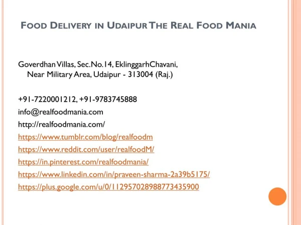 Food Delivery in Udaipur The Real Food Mania