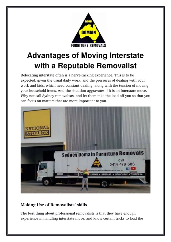 Advantages of Moving Interstate with a Reputable Removalist