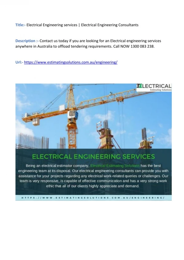 Electrical Engineering services | Electrical Engineering Consultants