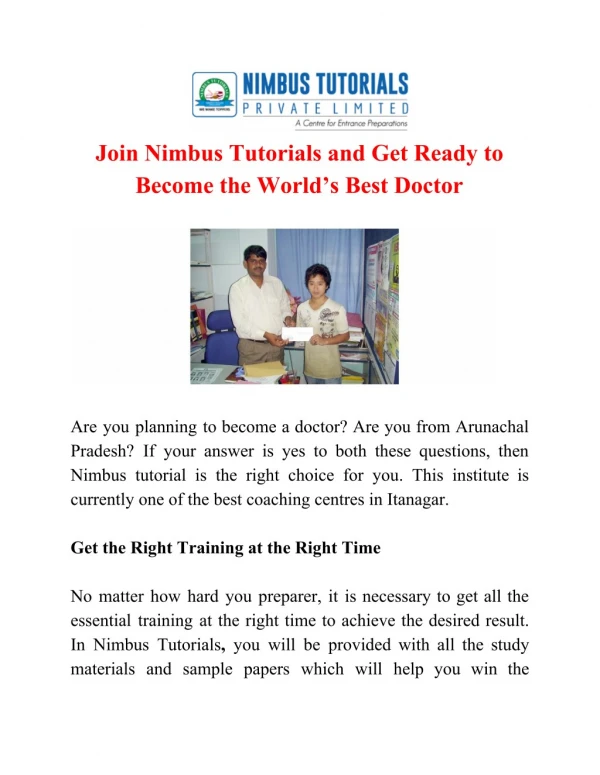 Join Nimbus Tutorials and Get Ready to Become the World’s Best Doctor