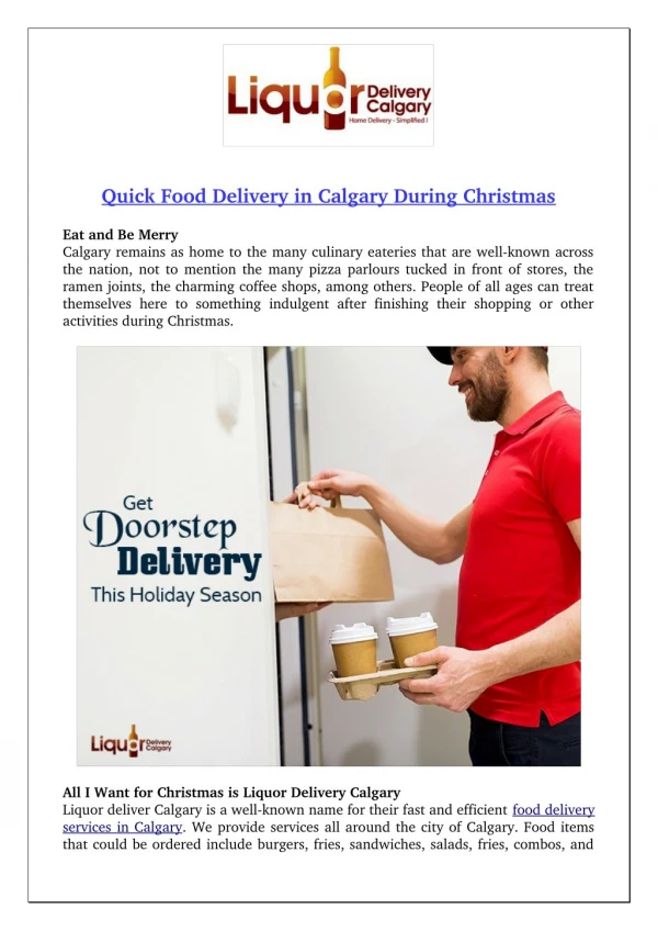Quick Food Delivery in Calgary During Christmas