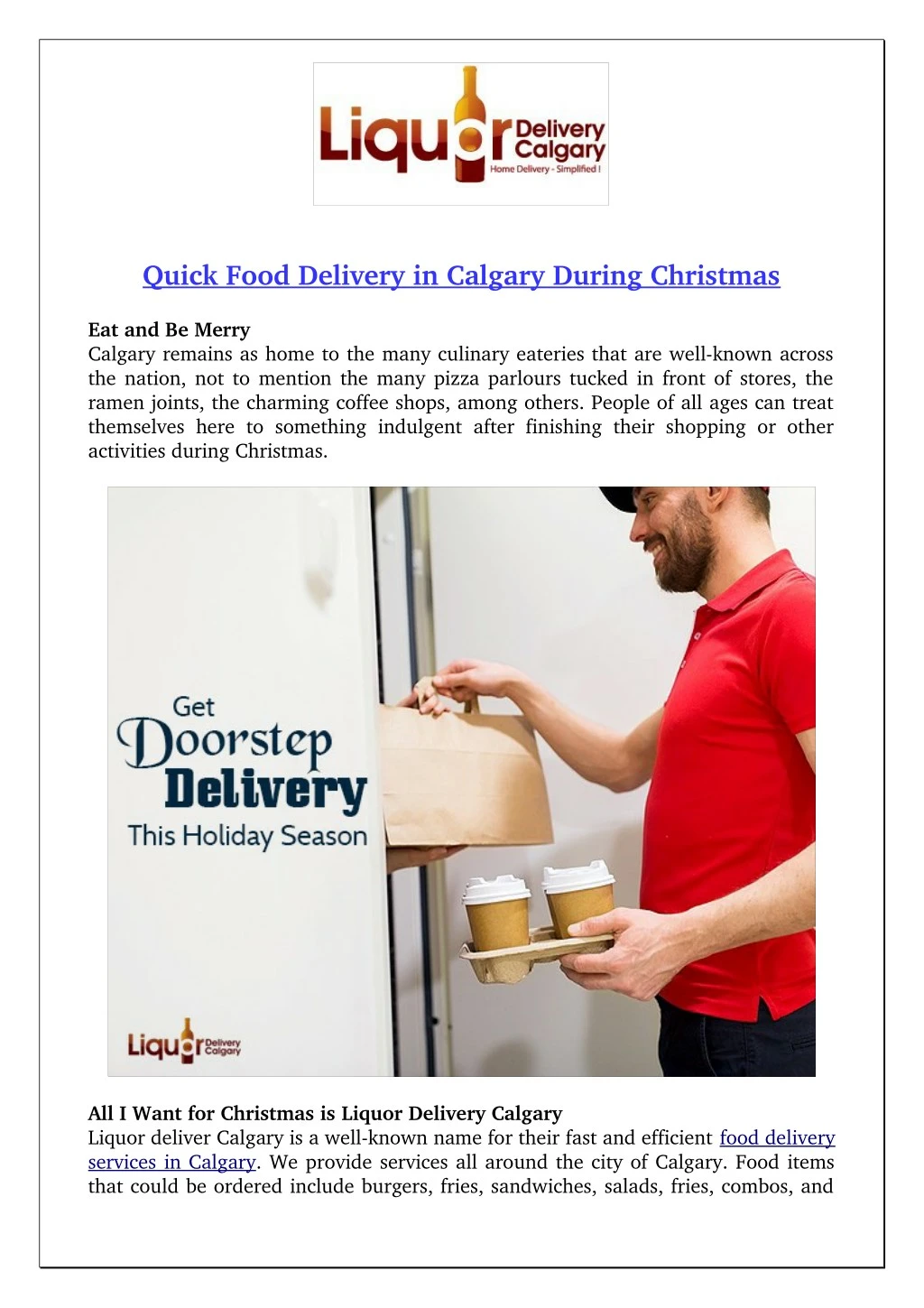 quick food delivery in calgary during christmas