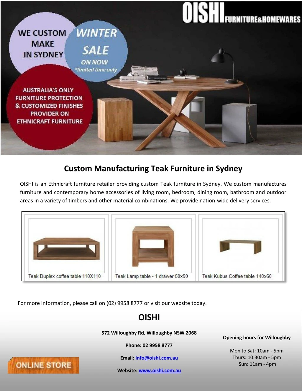custom manufacturing teak furniture in sydney