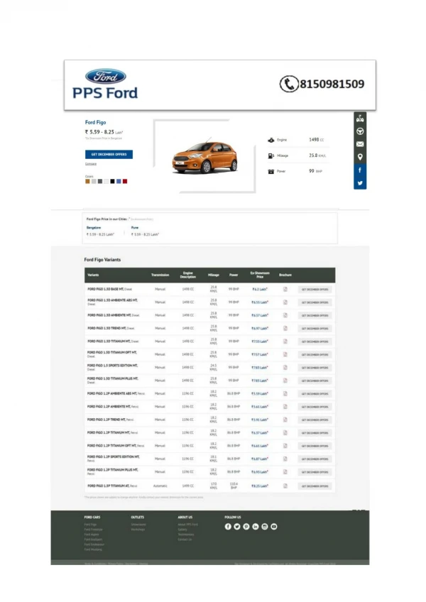 Ford Figo On-Road Price and Offers in Bangalore, Pune | PPS Ford