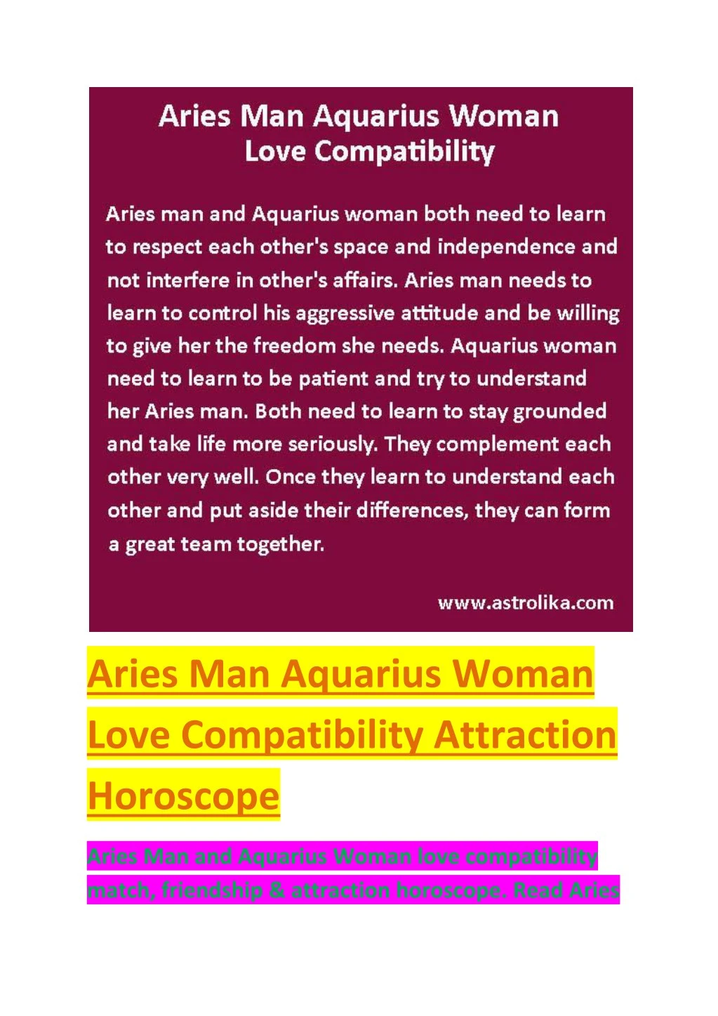 aries man aquarius woman love compatibility