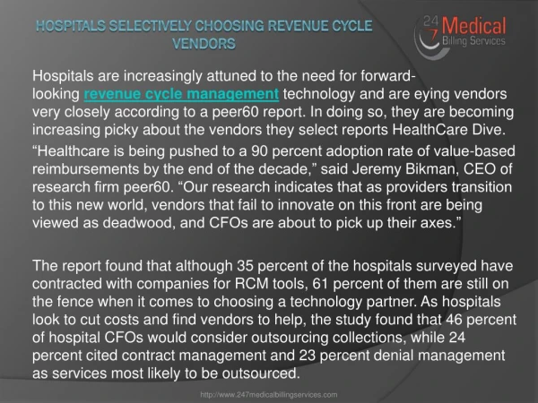 Hospitals Selectively Choosing Revenue Cycle Vendors