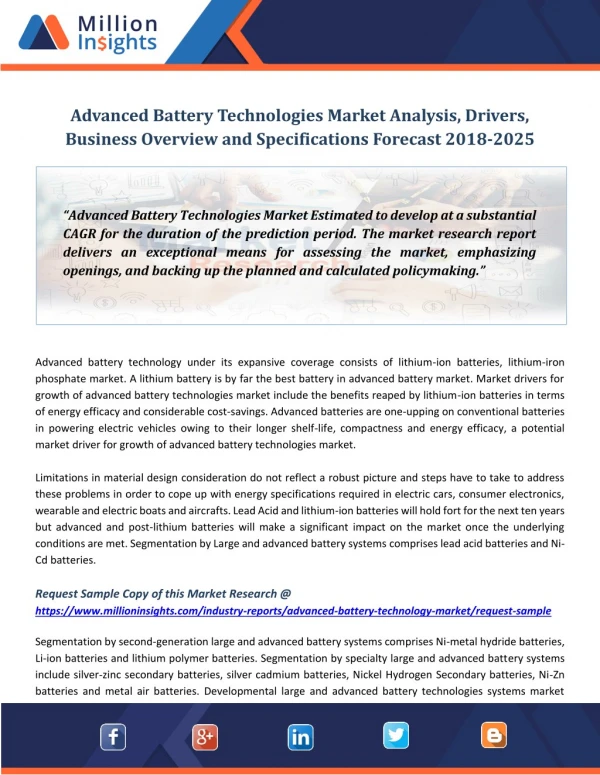 Advanced Battery Technologies Market Analysis, Drivers, Business Overview and Specifications Forecast 2018-2025