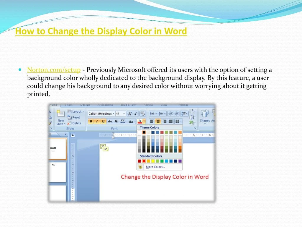 how to change the display color in word