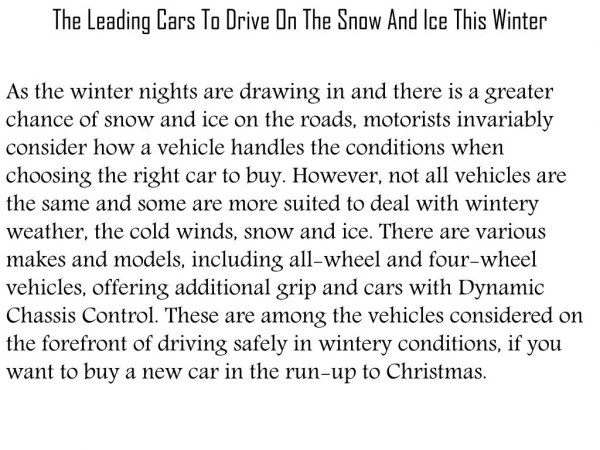 The Leading Cars To Drive On The Snow And Ice This Winter