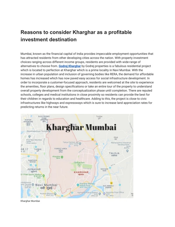 Kharghar Navi Mumbai Is A New Investment Destination