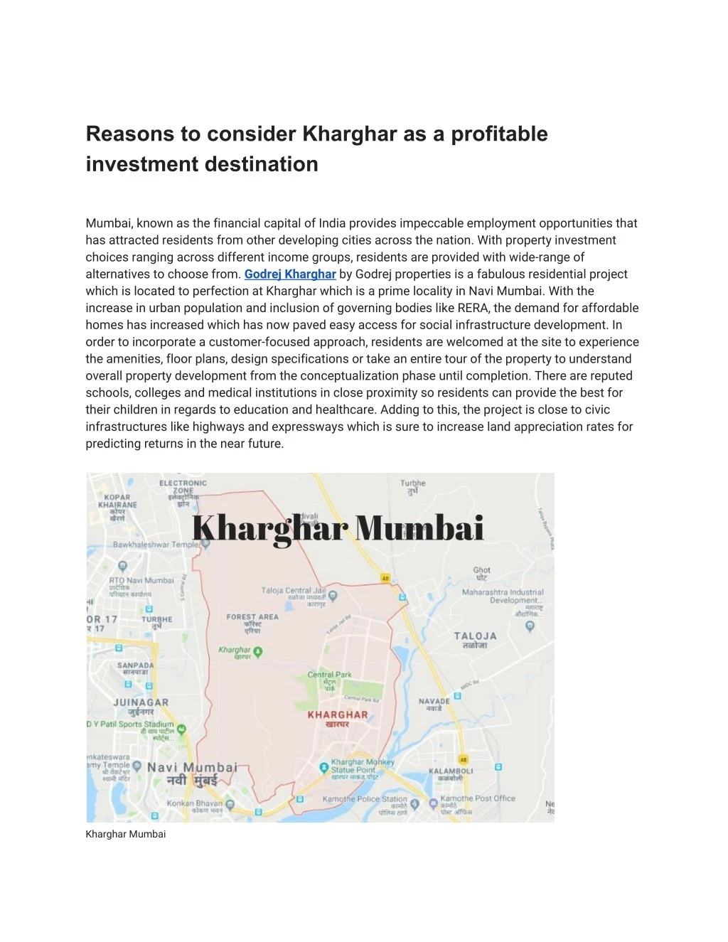 reasons to consider kharghar as a profitable
