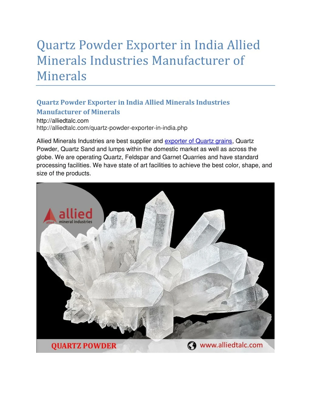 quartz powder exporter in india allied minerals