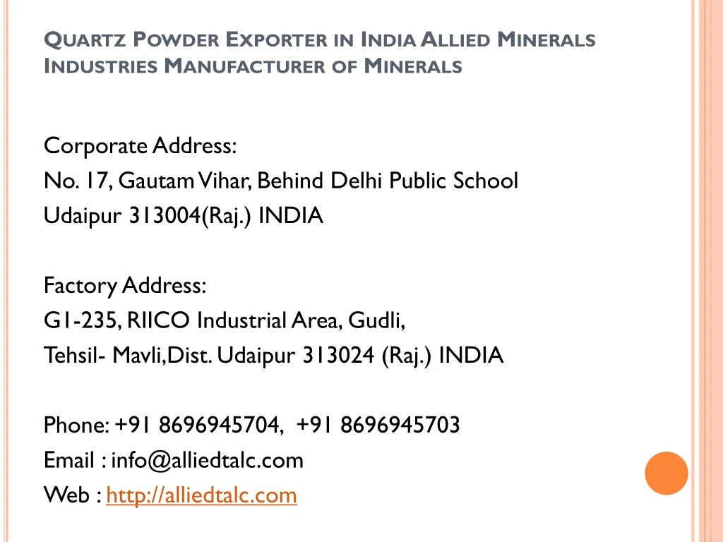 quartz powder exporter in india allied minerals industries manufacturer of minerals