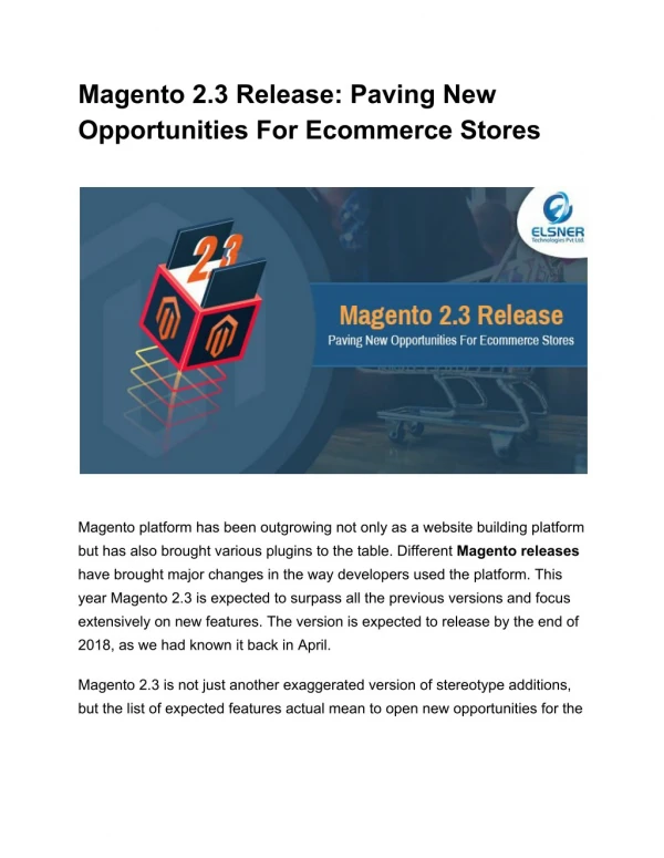 Magento 2.3 Release: Paving New Opportunities For Ecommerce Stores