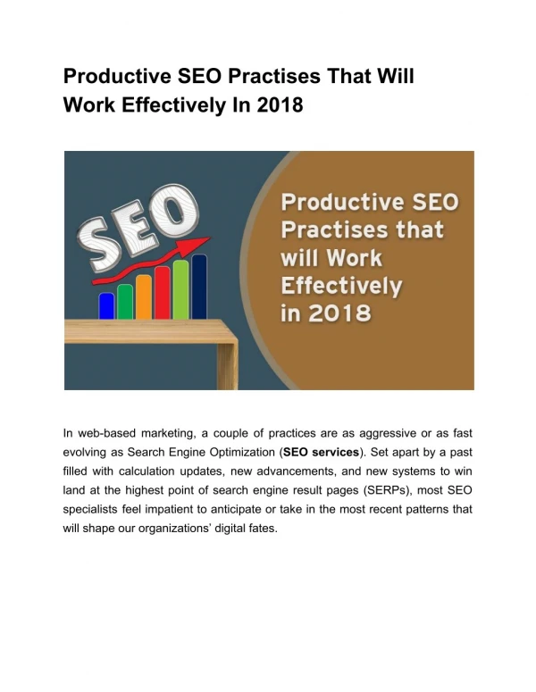 Productive SEO Practises That Will Work Effectively In 2018