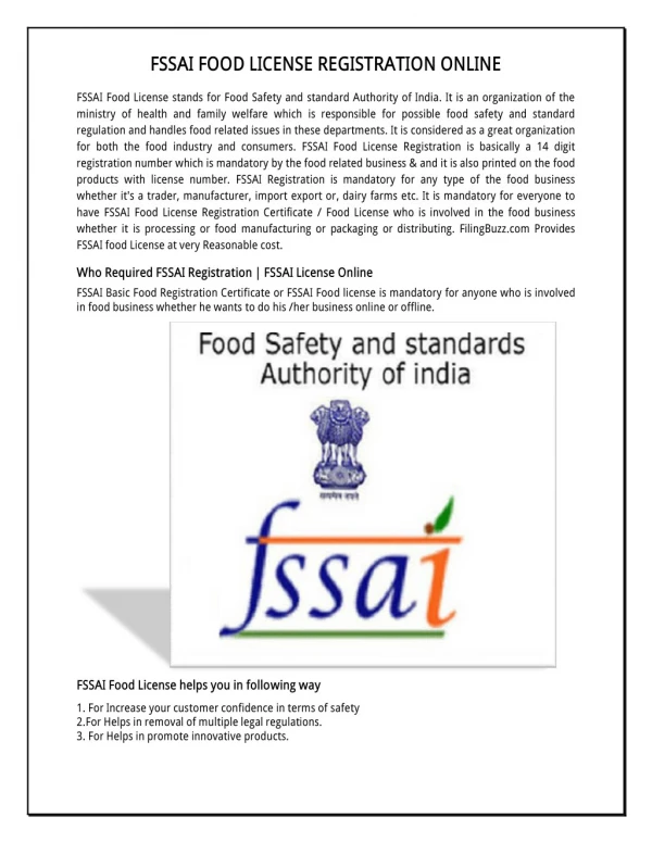 FSSAI FOOD LICENSE REGISTRATION ONLINE