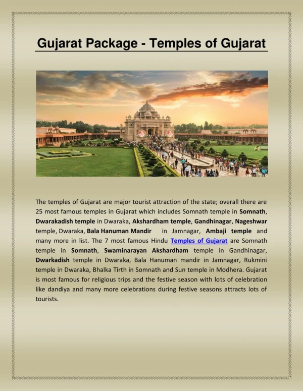 Gujarat Package - Temples of Gujarat