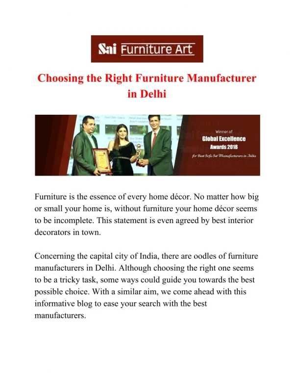 Choosing the Right Furniture Manufacturer in Delhi