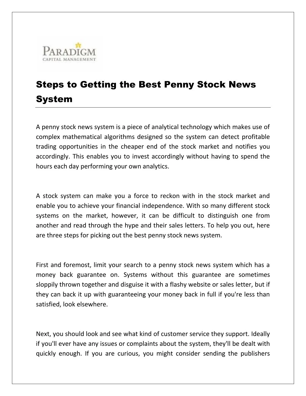 steps to getting the best penny stock news system