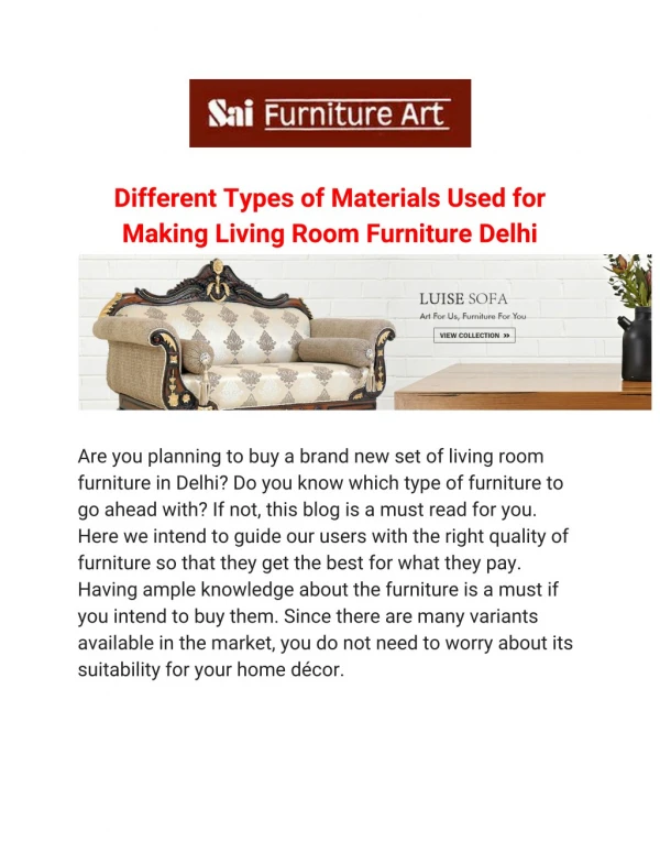 Different Types of Materials Used for Making Living Room Furniture Delhi