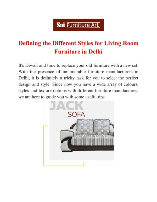 Defining the Different Styles for Living Room Furniture in Delhi