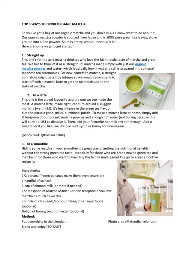 ORGANIC MATCHA - TOP 5 WAYS TO DRINK