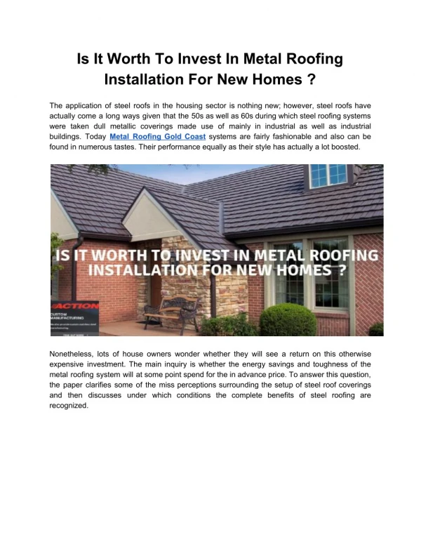 Is It Worth To Invest In Metal Roofing Installation For New Homes