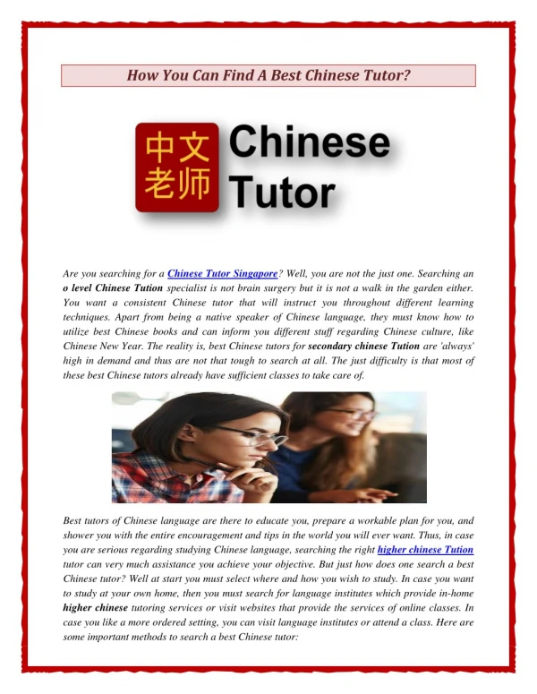 How You Can Find A Best Chinese Tutor