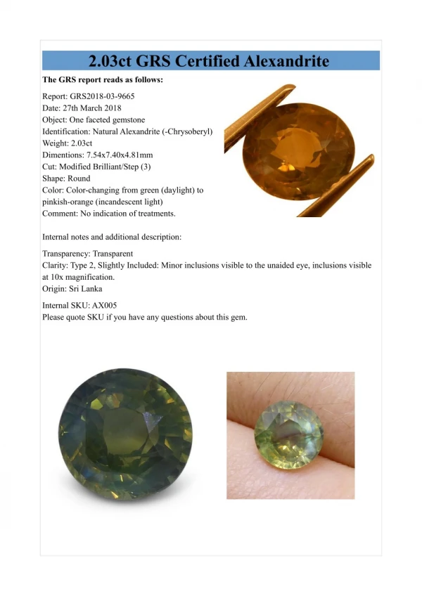 Buy Glorious 2.03ct GRS Certified Alexandrite Jewelry Stone