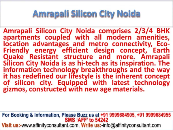 Amrapali Silicon City Noida @ 09999684955 @ sec - 76 : noida