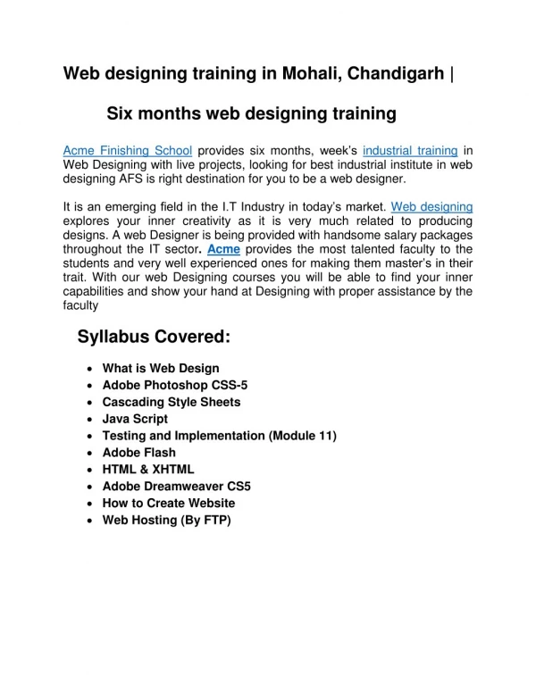 Web designing training in Mohali,Chandgarh | Six months web designing training