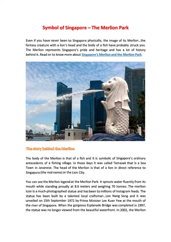 Symbol of Singapore – The Merlion Park