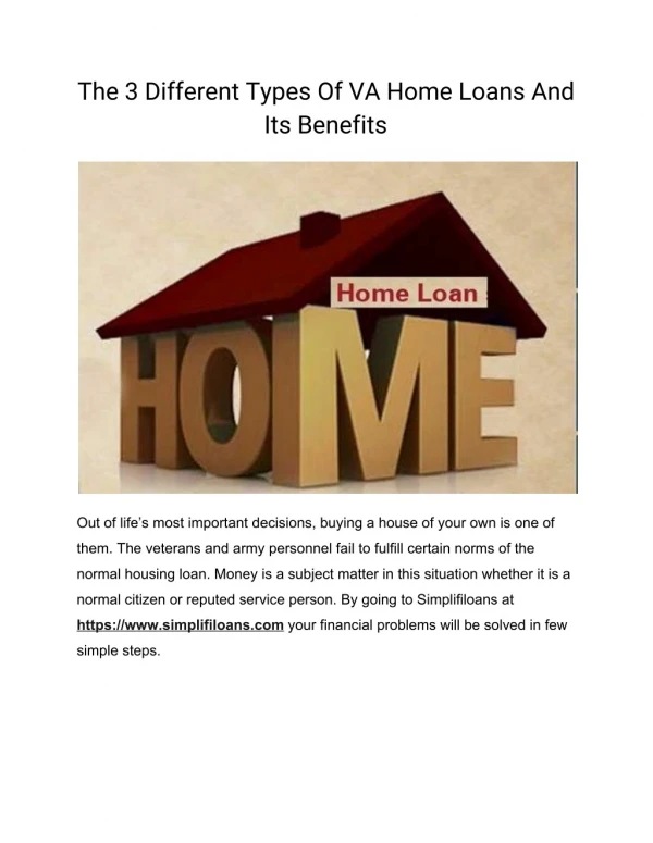The 3 Different Types Of VA Home Loans And Its Benefits