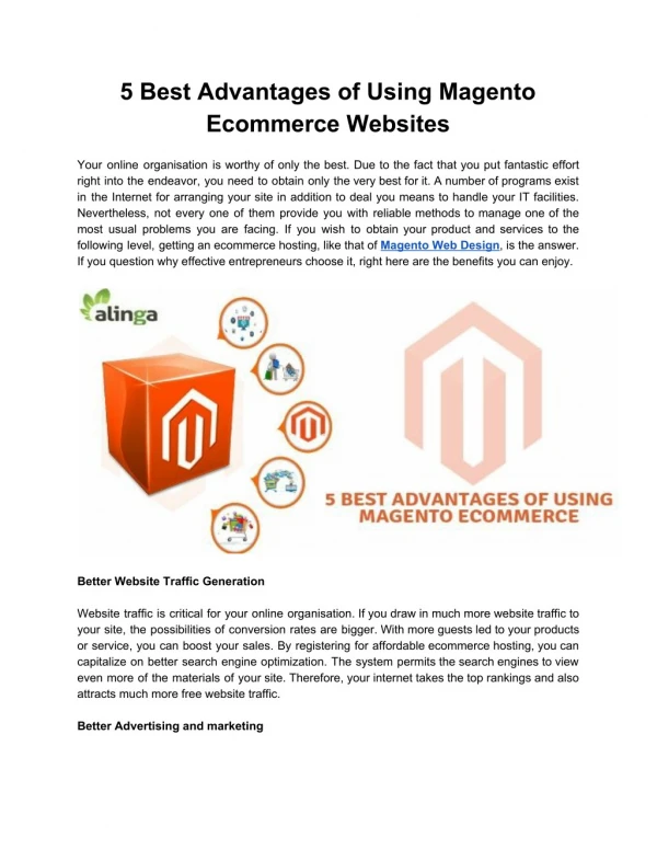 5 Best Advantages of Using Magento Ecommerce