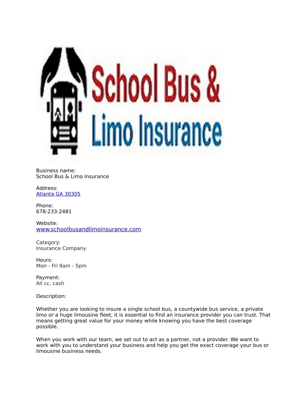 business name school bus limo insurance