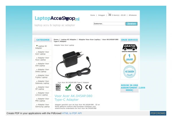 Voor Acer AK.045AP.080 Type-C Adapter