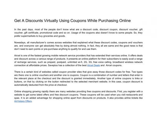 Get A Discounts Virtually Using Coupons While Purchasing Online